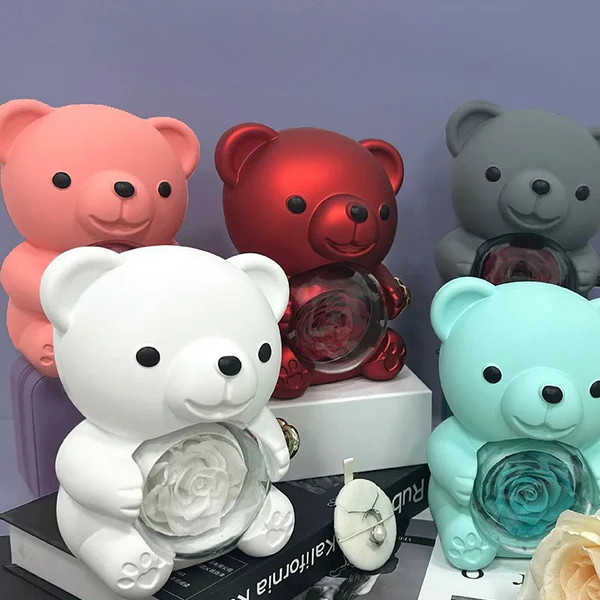 Eternal Rose Teddy Bear Gift Box with Necklace