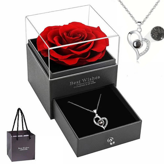 Eternal Rose Gift Box with Heart Necklace